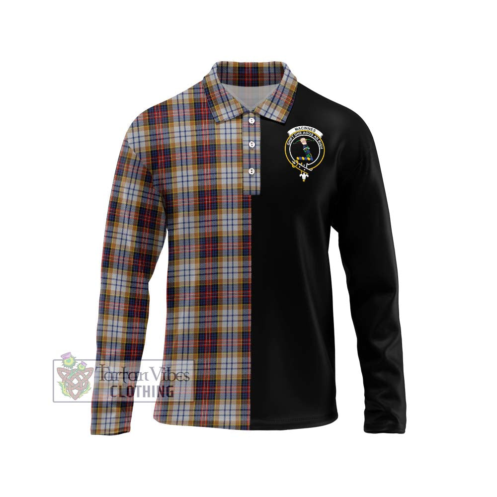 MacInnes Ancient Hunting Tartan Long Sleeve Polo Shirt with Family Crest and Half Of Me Style Unisex - Tartanvibesclothing Shop