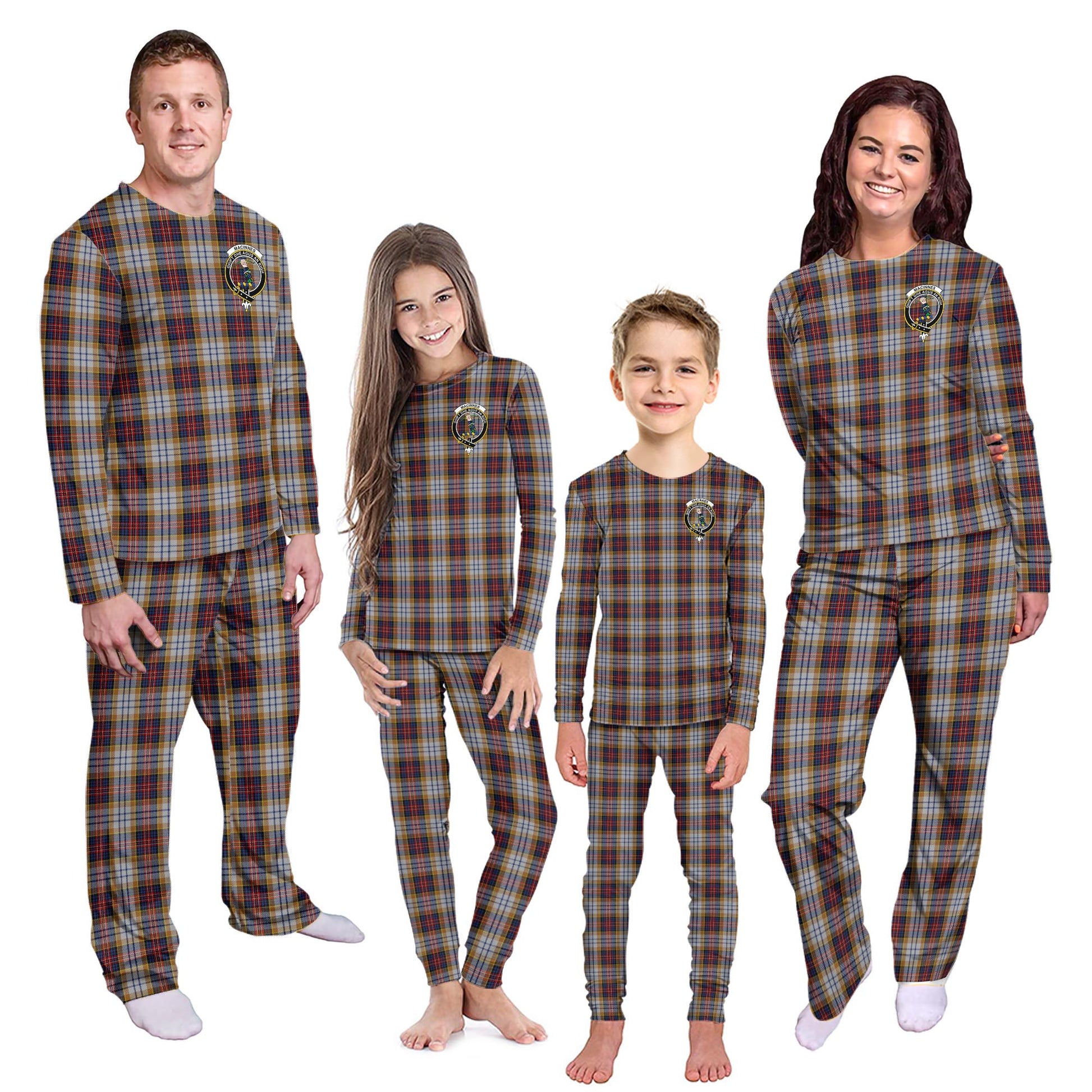 MacInnes Ancient Hunting Tartan Pajamas Family Set with Family Crest - Tartanvibesclothing