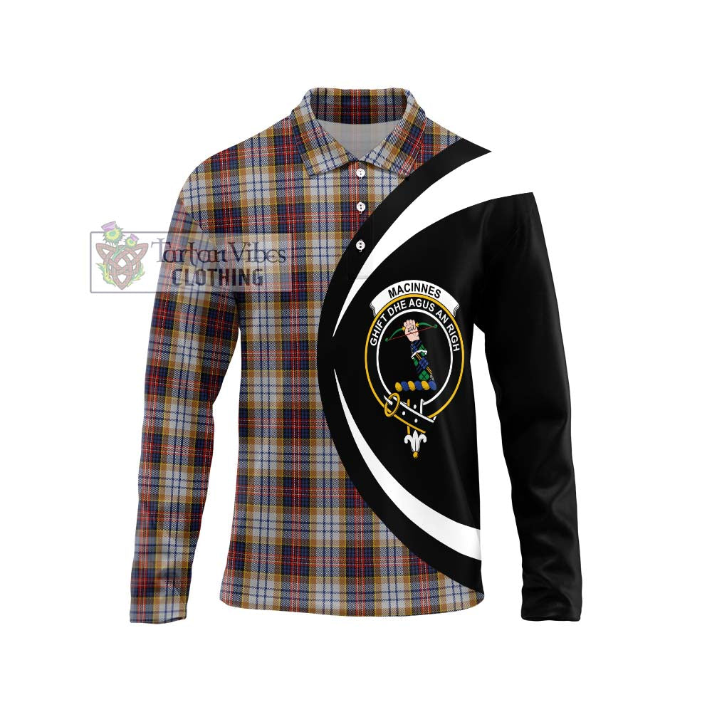 MacInnes Ancient Hunting Tartan Long Sleeve Polo Shirt with Family Crest Circle Style Unisex - Tartan Vibes Clothing