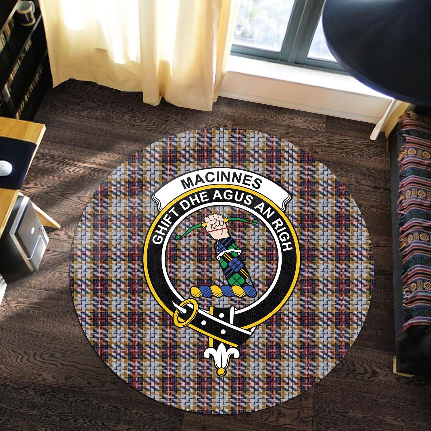 macinnes-ancient-hunting-tartan-round-rug-with-family-crest