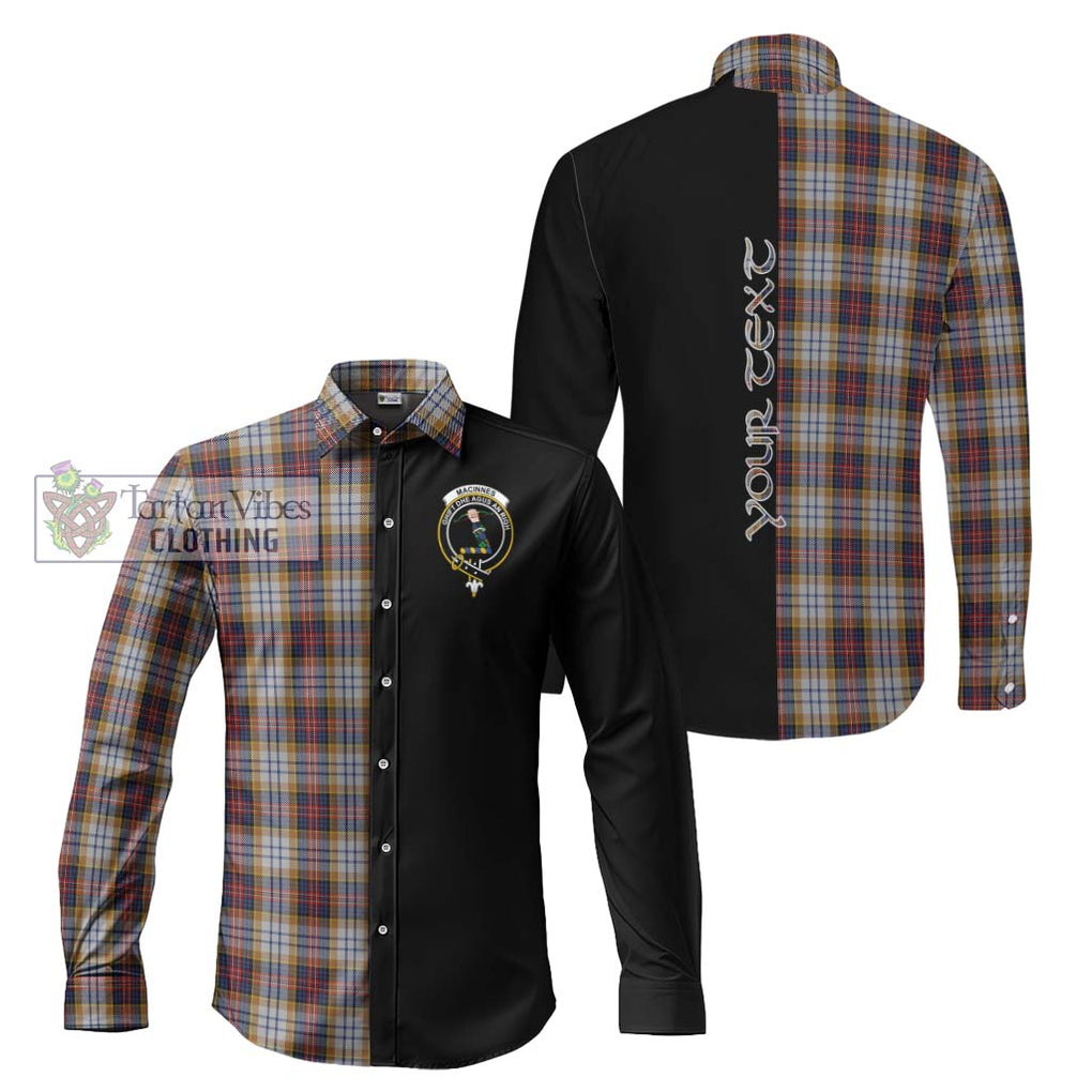 MacInnes Ancient Hunting Tartan Long Sleeve Button Shirt with Family Crest and Half Of Me Style Men's Shirt S - Tartanvibesclothing Shop