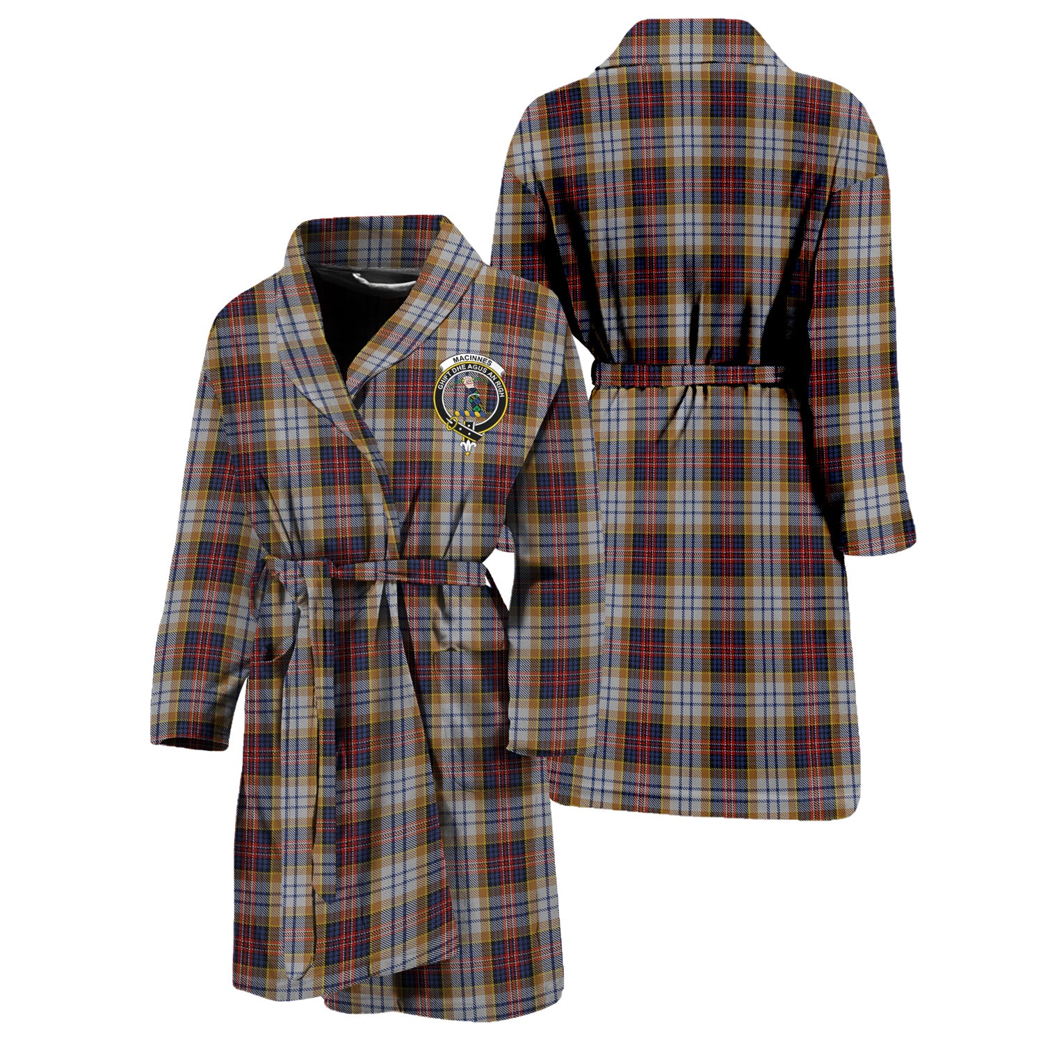 MacInnes Ancient Hunting Tartan Bathrobe with Family Crest Unisex S - Tartan Vibes Clothing