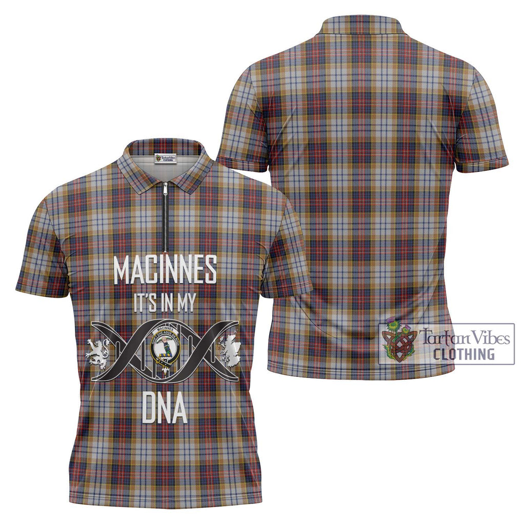 MacInnes Ancient Hunting Tartan Zipper Polo Shirt with Family Crest DNA In Me Style Unisex - Tartanvibesclothing Shop