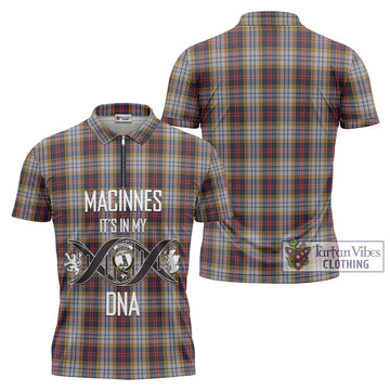 MacInnes Ancient Hunting Tartan Zipper Polo Shirt with Family Crest DNA In Me Style