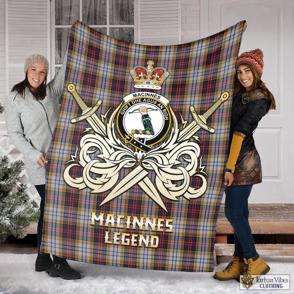 Tartan Vibes Clothing MacInnes Ancient Hunting Tartan Blanket with Clan Crest and the Golden Sword of Courageous Legacy