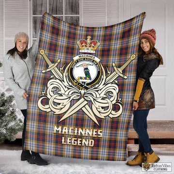 MacInnes Ancient Hunting Tartan Blanket with Clan Crest and the Golden Sword of Courageous Legacy