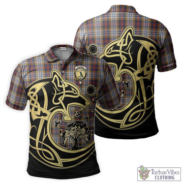 MacInnes Ancient Hunting Tartan Polo Shirt with Family Crest Celtic Wolf Style