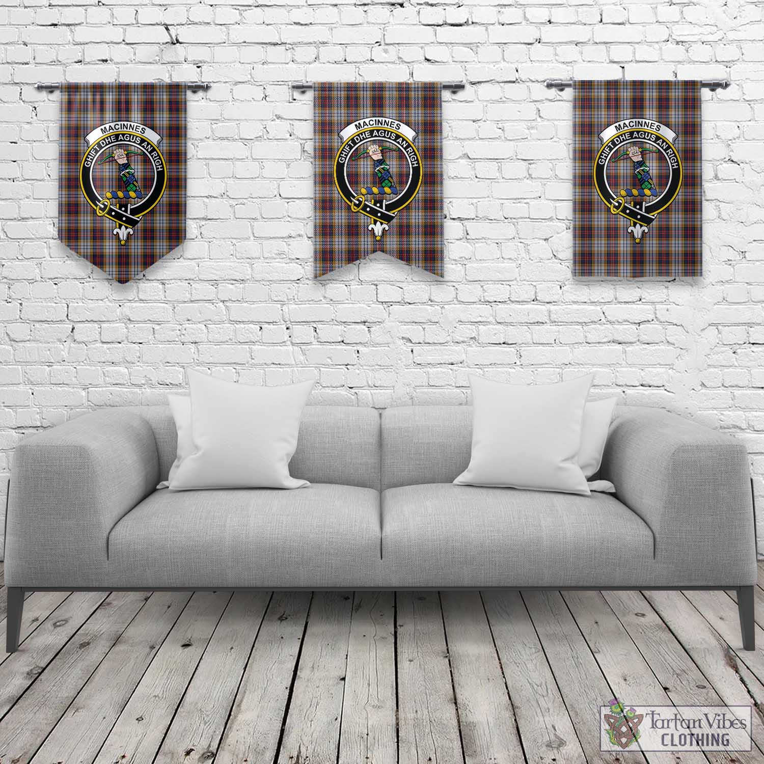 Tartan Vibes Clothing MacInnes Ancient Hunting Tartan Gonfalon, Tartan Banner with Family Crest