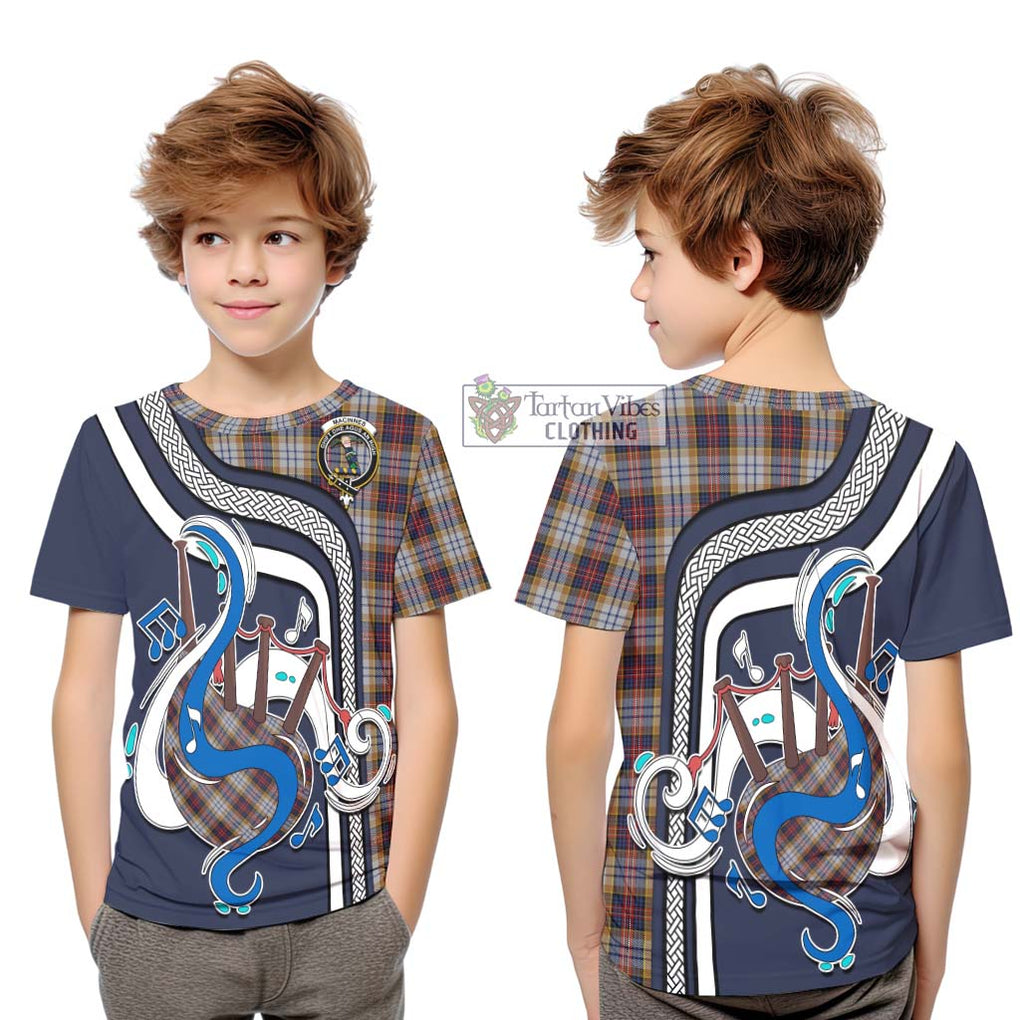 Tartan Vibes Clothing MacInnes Ancient Hunting Tartan Kid T-Shirt with Epic Bagpipe Style