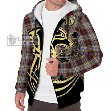 MacInnes Ancient Hunting Tartan Sherpa Hoodie with Family Crest Celtic Wolf Style