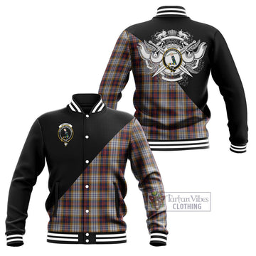 MacInnes Ancient Hunting Tartan Baseball Jacket with Family Crest and Military Logo Style