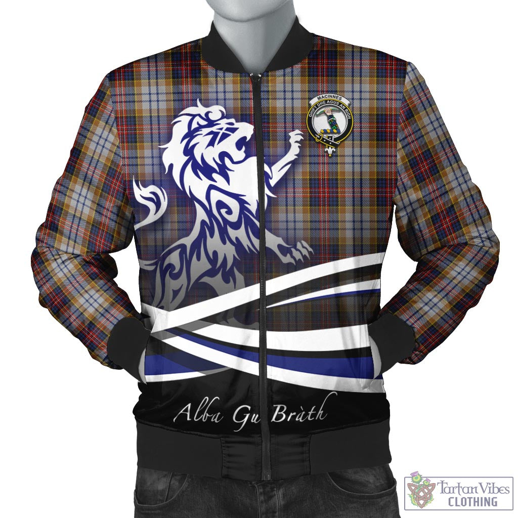 Tartan Vibes Clothing MacInnes Ancient Hunting Tartan Bomber Jacket with Alba Gu Brath Regal Lion Emblem