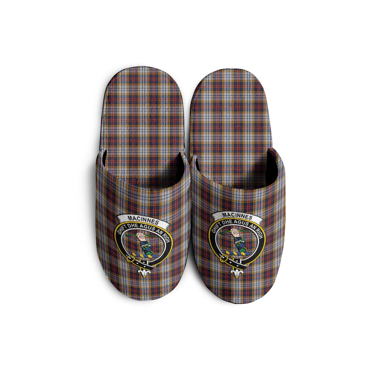 MacInnes Ancient Hunting Tartan Home Slippers with Family Crest - Tartanvibesclothing