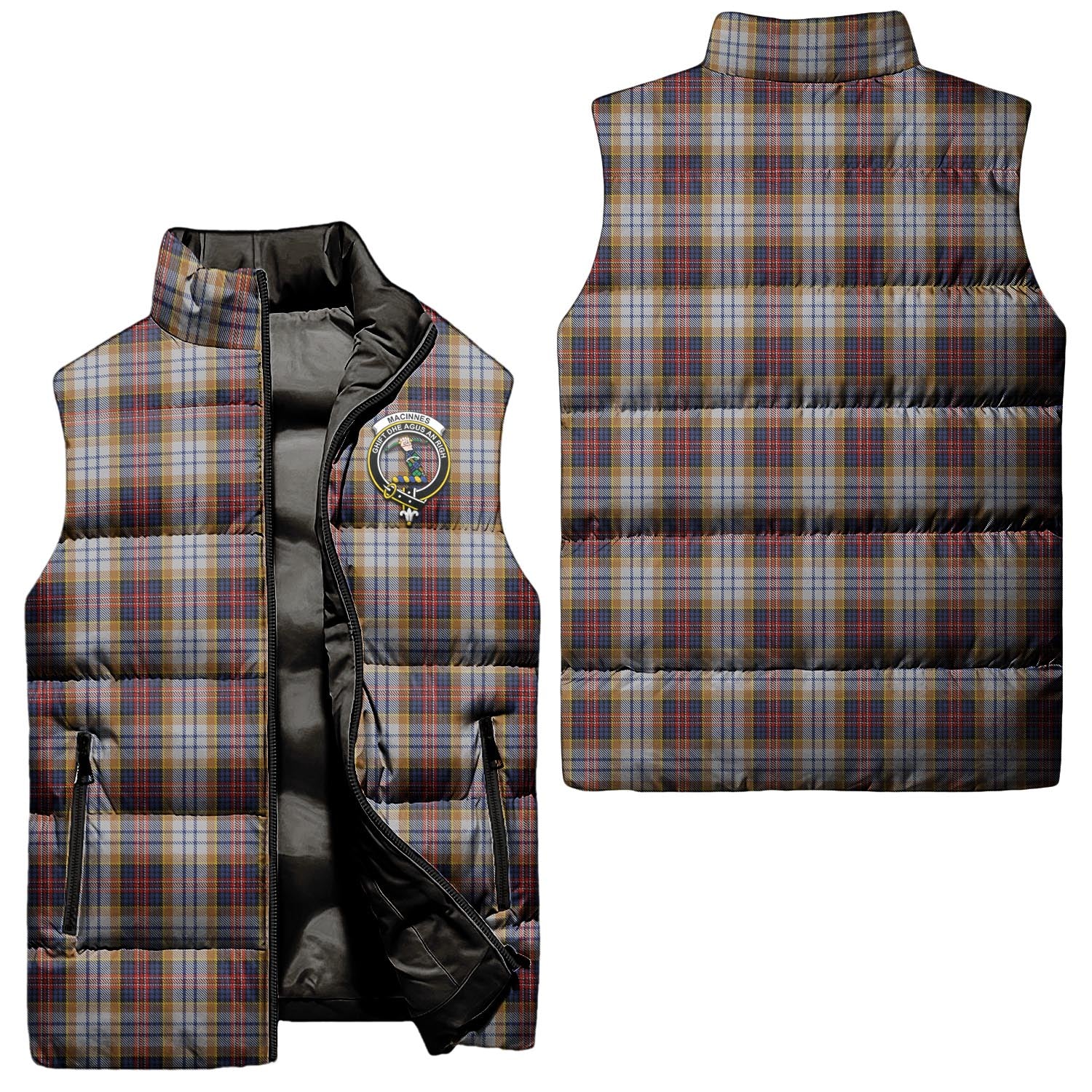 MacInnes Ancient Hunting Tartan Sleeveless Puffer Jacket with Family Crest Unisex - Tartanvibesclothing