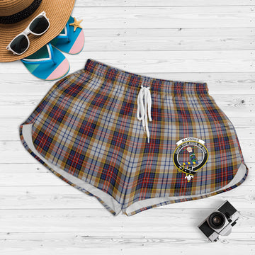 MacInnes Ancient Hunting Tartan Womens Shorts with Family Crest