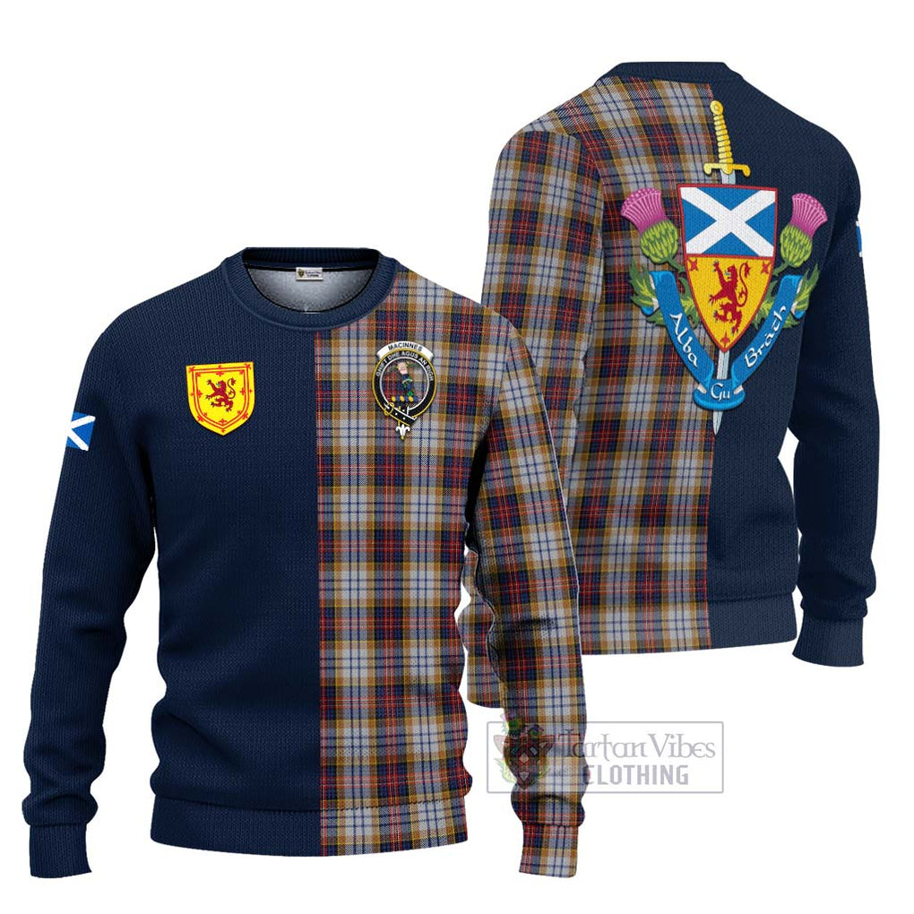 Tartan Vibes Clothing MacInnes Ancient Hunting Tartan Knitted Sweater with Scottish Lion Royal Arm Half Style