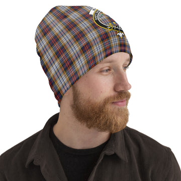 MacInnes Ancient Hunting Tartan Beanies Hat with Family Crest