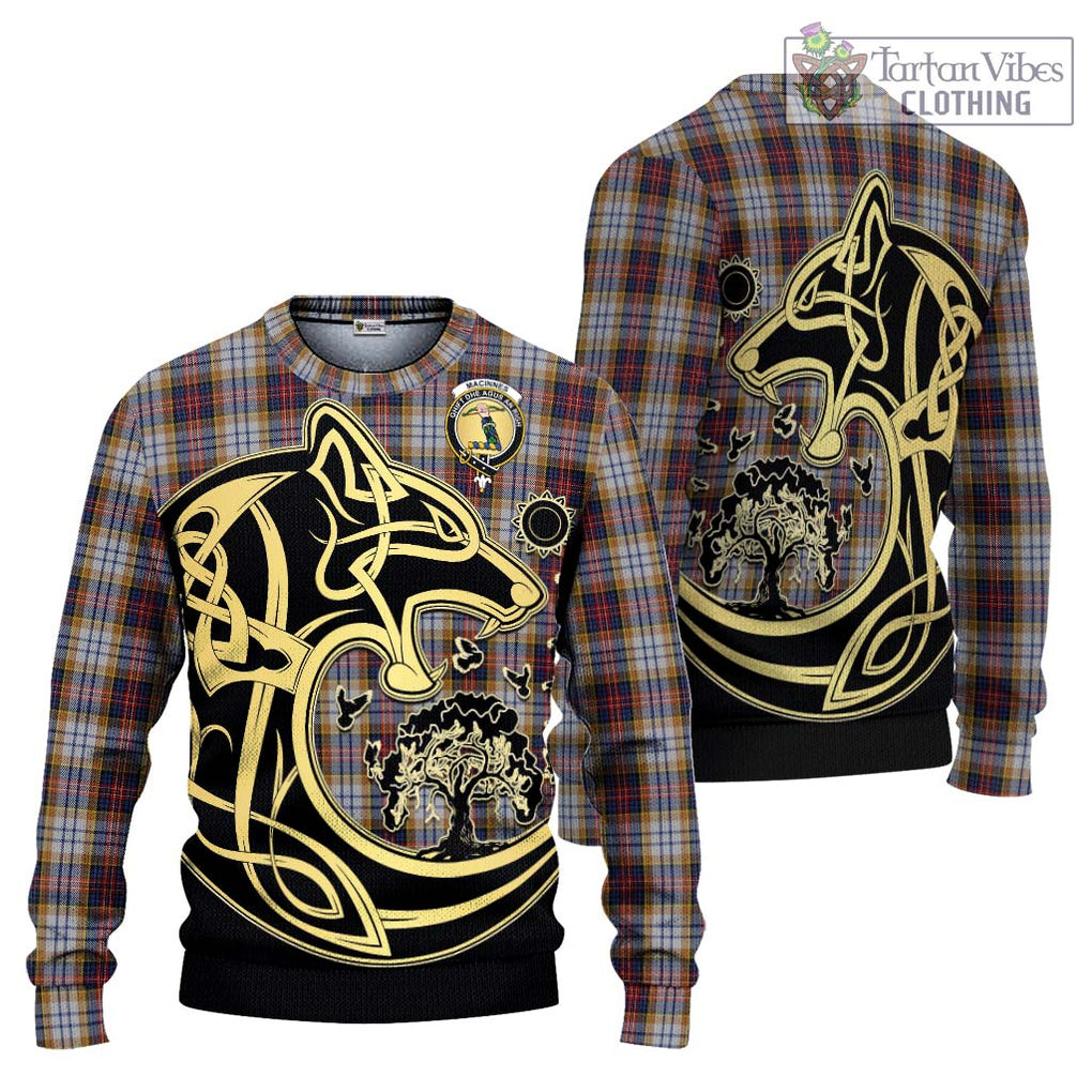 MacInnes Ancient Hunting Tartan Knitted Sweater with Family Crest Celtic Wolf Style Unisex - Tartan Vibes Clothing