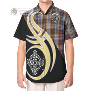 MacInnes Ancient Hunting Tartan Short Sleeve Button Shirt with Family Crest and Celtic Symbol Style