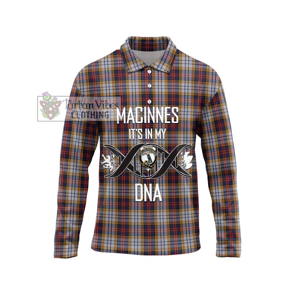 MacInnes Ancient Hunting Tartan Long Sleeve Polo Shirt with Family Crest DNA In Me Style Unisex - Tartanvibesclothing Shop