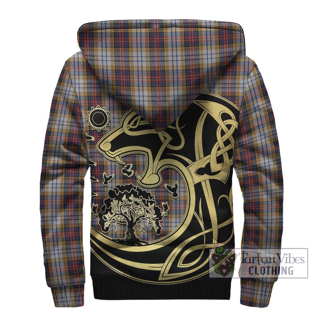 MacInnes Ancient Hunting Tartan Sherpa Hoodie with Family Crest Celtic Wolf Style - Tartan Vibes Clothing