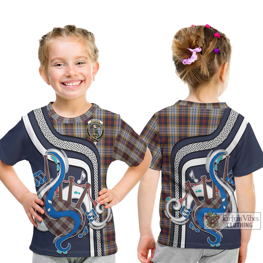 Tartan Vibes Clothing MacInnes Ancient Hunting Tartan Kid T-Shirt with Epic Bagpipe Style