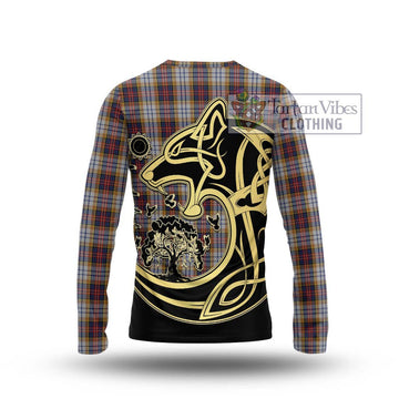 MacInnes Ancient Hunting Tartan Long Sleeve T-Shirt with Family Crest Celtic Wolf Style