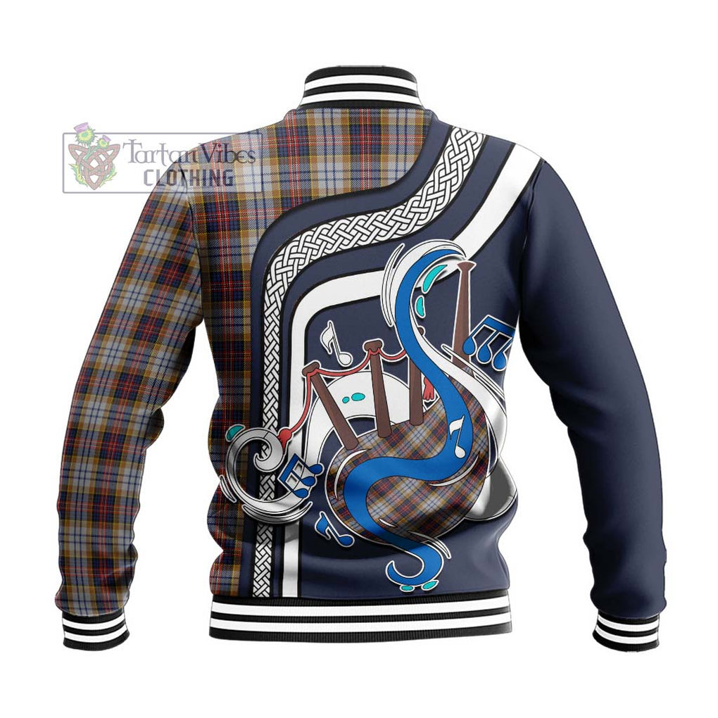 Tartan Vibes Clothing MacInnes Ancient Hunting Tartan Baseball Jacket with Epic Bagpipe Style