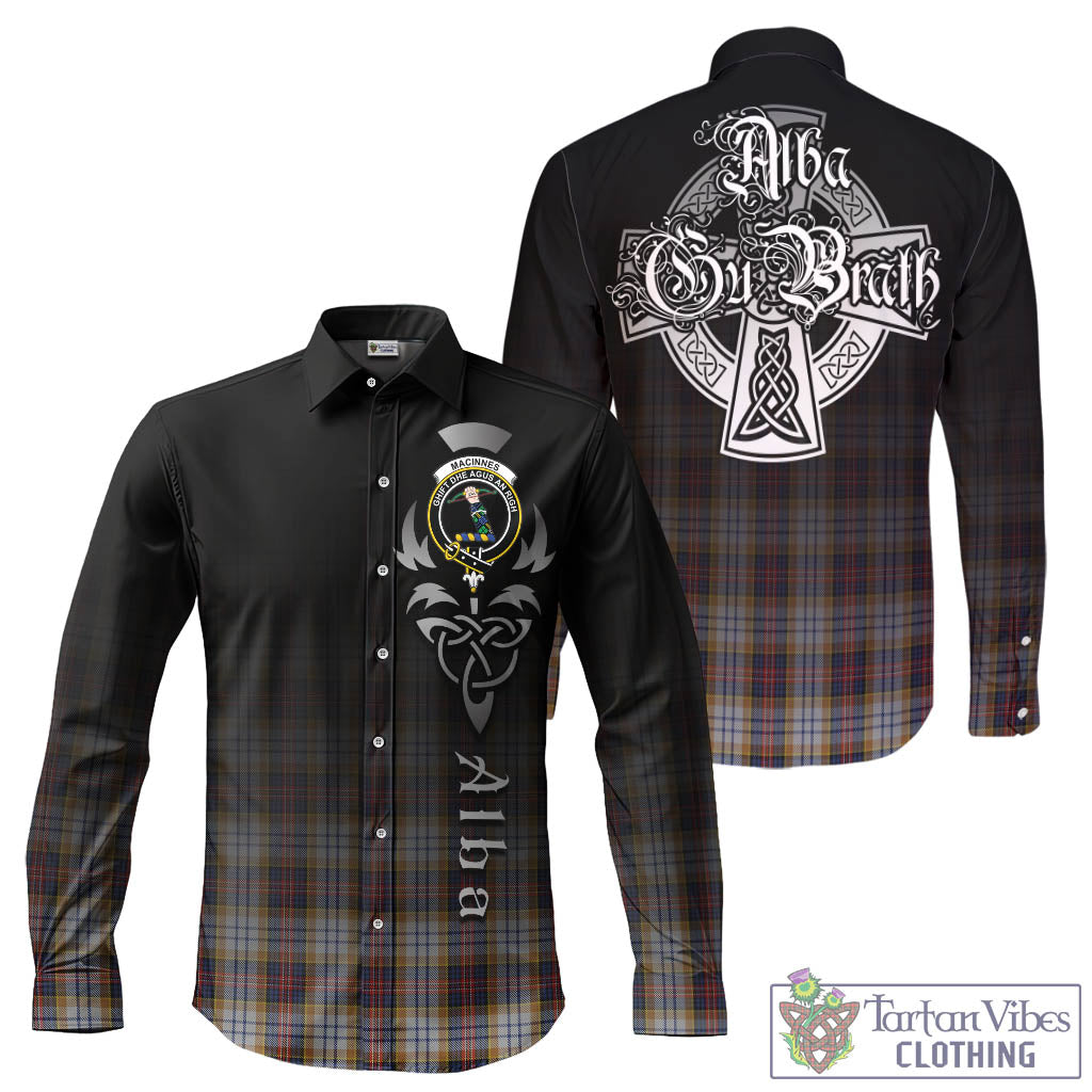 Tartan Vibes Clothing MacInnes Ancient Hunting Tartan Long Sleeve Button Up Featuring Alba Gu Brath Family Crest Celtic Inspired