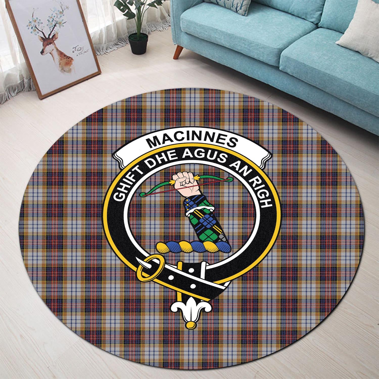 macinnes-ancient-hunting-tartan-round-rug-with-family-crest