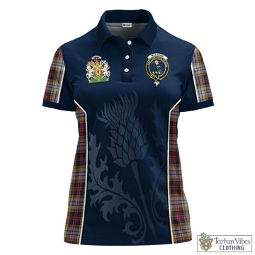 MacInnes Ancient Hunting Tartan Women's Polo Shirt with Family Crest and Scottish Thistle Vibes Sport Style