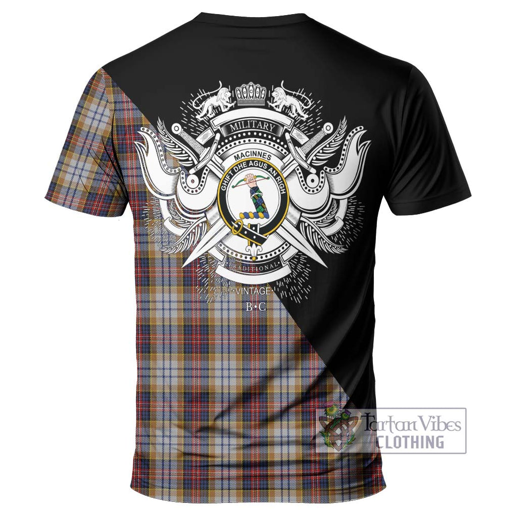 MacInnes Ancient Hunting Tartan T-Shirt with Family Crest and Military Logo Style - Tartanvibesclothing Shop