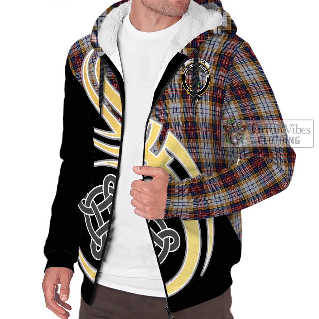 MacInnes Ancient Hunting Tartan Sherpa Hoodie with Family Crest and Celtic Symbol Style - Tartan Vibes Clothing