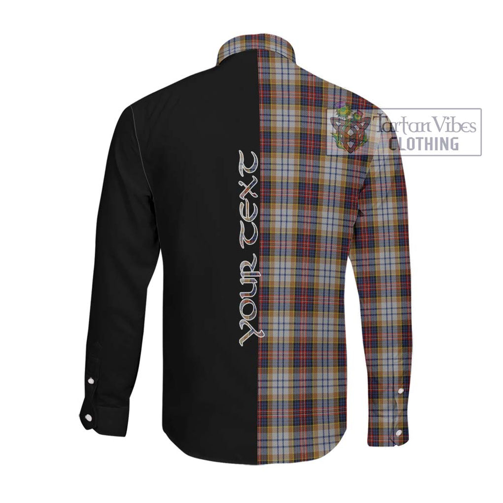 MacInnes Ancient Hunting Tartan Long Sleeve Button Shirt with Family Crest and Half Of Me Style Men's Shirt - Tartanvibesclothing Shop