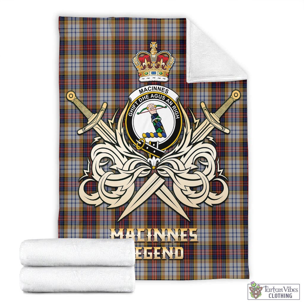 Tartan Vibes Clothing MacInnes Ancient Hunting Tartan Blanket with Clan Crest and the Golden Sword of Courageous Legacy