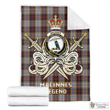 MacInnes Ancient Hunting Tartan Blanket with Clan Crest and the Golden Sword of Courageous Legacy