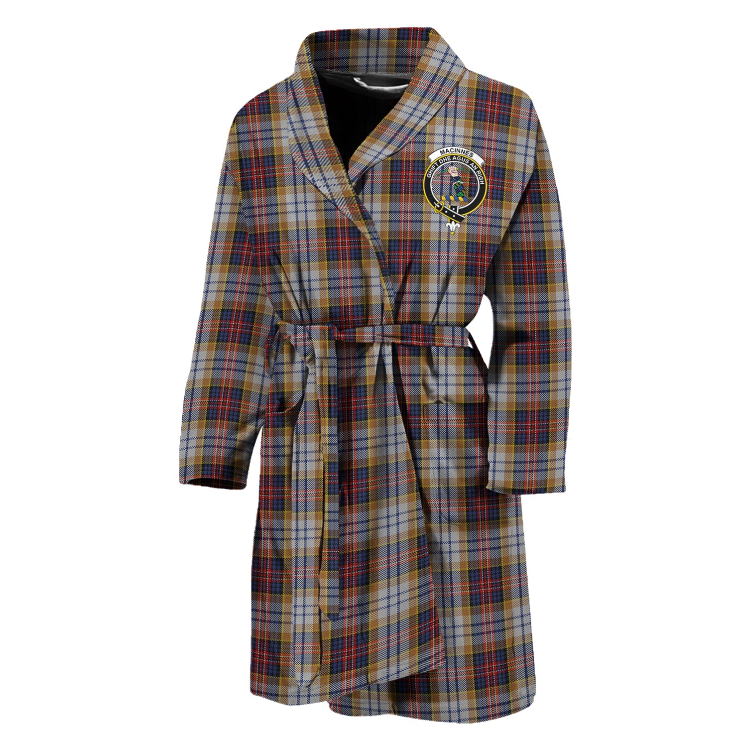 MacInnes Ancient Hunting Tartan Bathrobe with Family Crest Unisex M - Tartan Vibes Clothing