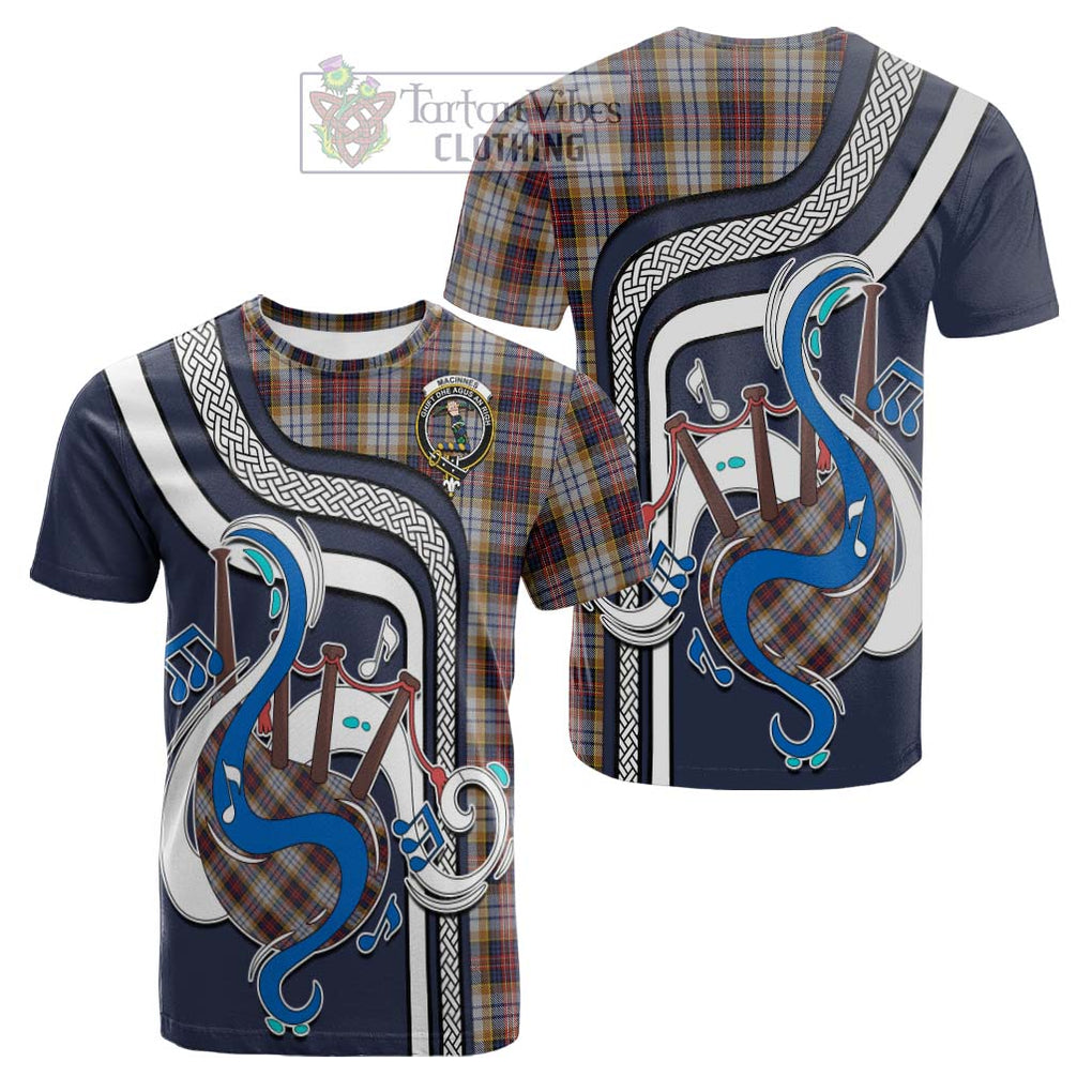 Tartan Vibes Clothing MacInnes Ancient Hunting Tartan Cotton T-shirt with Epic Bagpipe Style