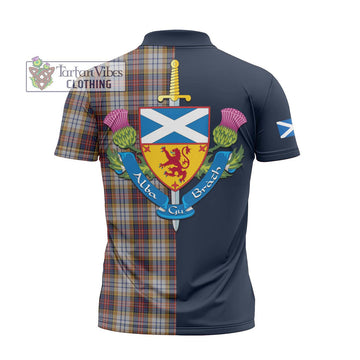 MacInnes Ancient Hunting Tartan Zipper Polo Shirt Alba with Scottish Lion Royal Arm Half Style