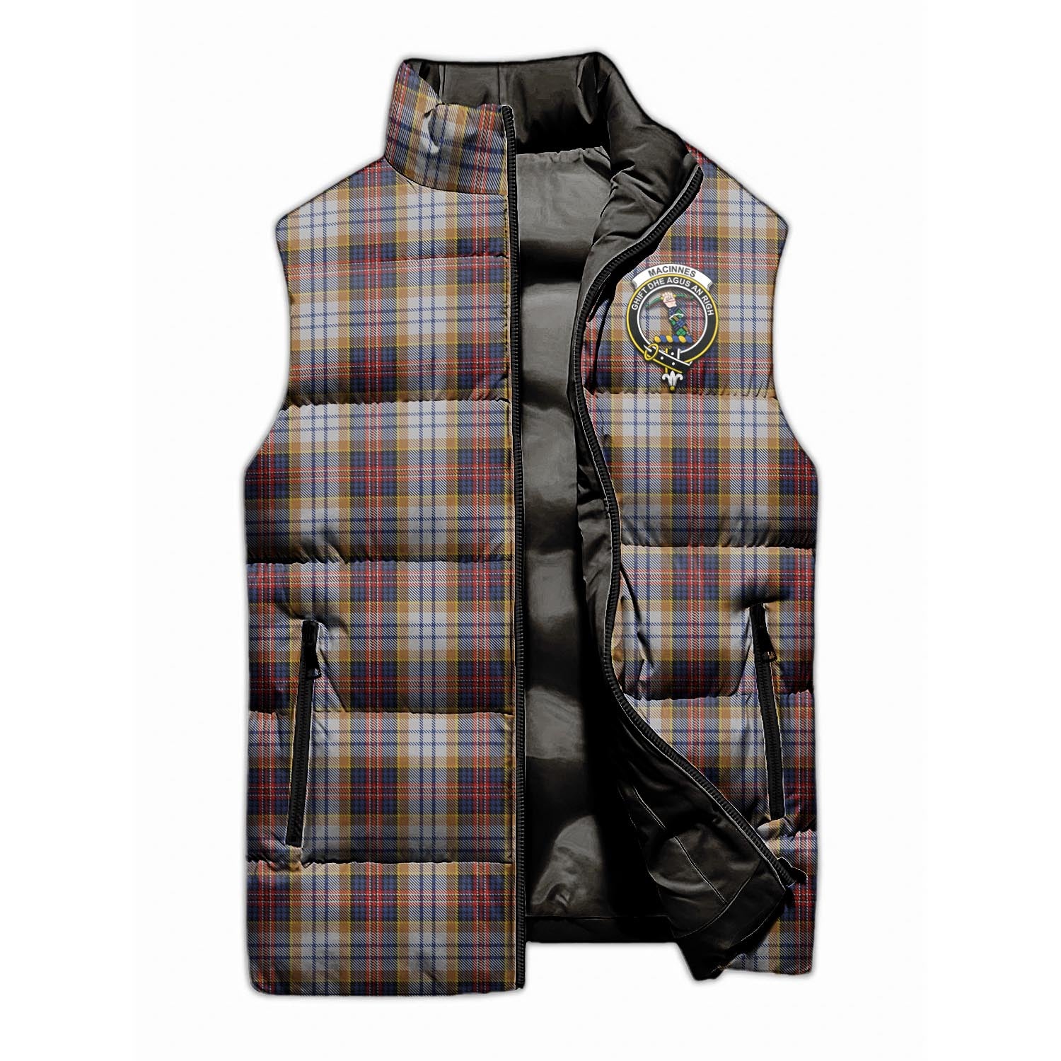 MacInnes Ancient Hunting Tartan Sleeveless Puffer Jacket with Family Crest - Tartanvibesclothing