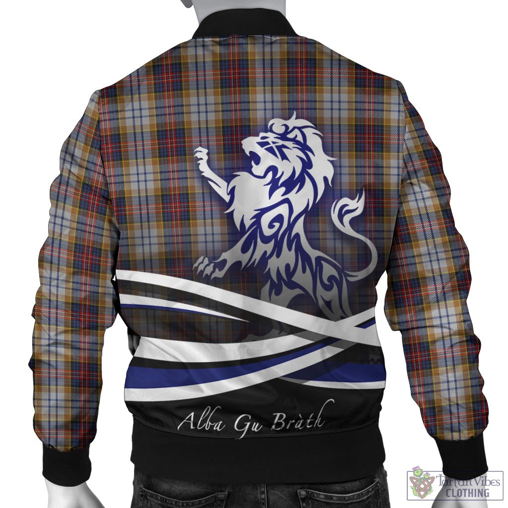 Tartan Vibes Clothing MacInnes Ancient Hunting Tartan Bomber Jacket with Alba Gu Brath Regal Lion Emblem