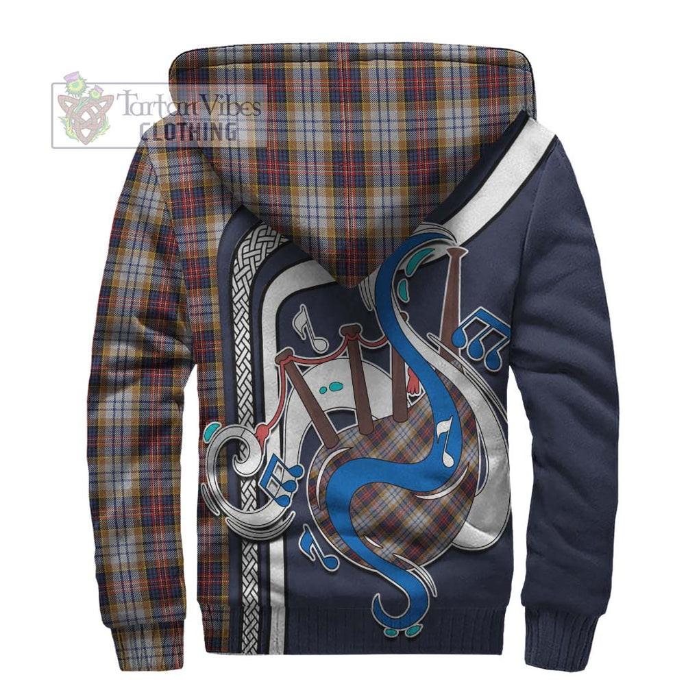 MacInnes Ancient Hunting Tartan Sherpa Hoodie with Epic Bagpipe Style - Tartanvibesclothing Shop