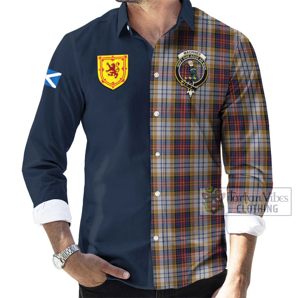 Tartan Vibes Clothing MacInnes Ancient Hunting Tartan Long Sleeve Button Shirt with Scottish Lion Royal Arm Half Style