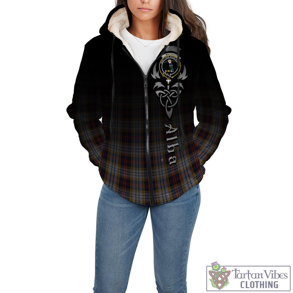 Tartan Vibes Clothing MacInnes Ancient Hunting Tartan Sherpa Hoodie Featuring Alba Gu Brath Family Crest Celtic Inspired