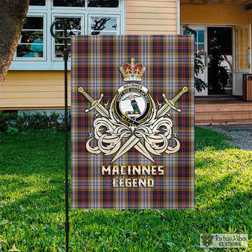 MacInnes Ancient Hunting Tartan Flag with Clan Crest and the Golden Sword of Courageous Legacy