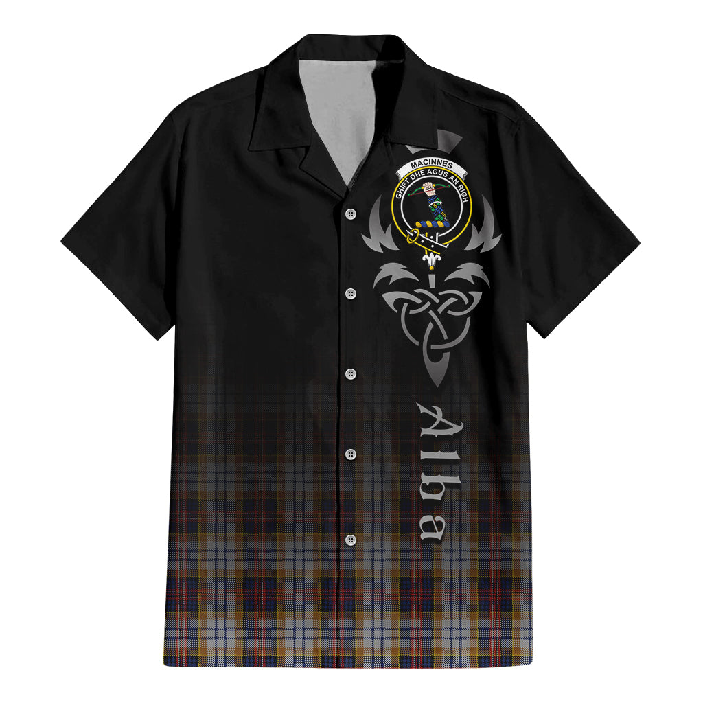 Tartan Vibes Clothing MacInnes Ancient Hunting Tartan Short Sleeve Button Up Featuring Alba Gu Brath Family Crest Celtic Inspired