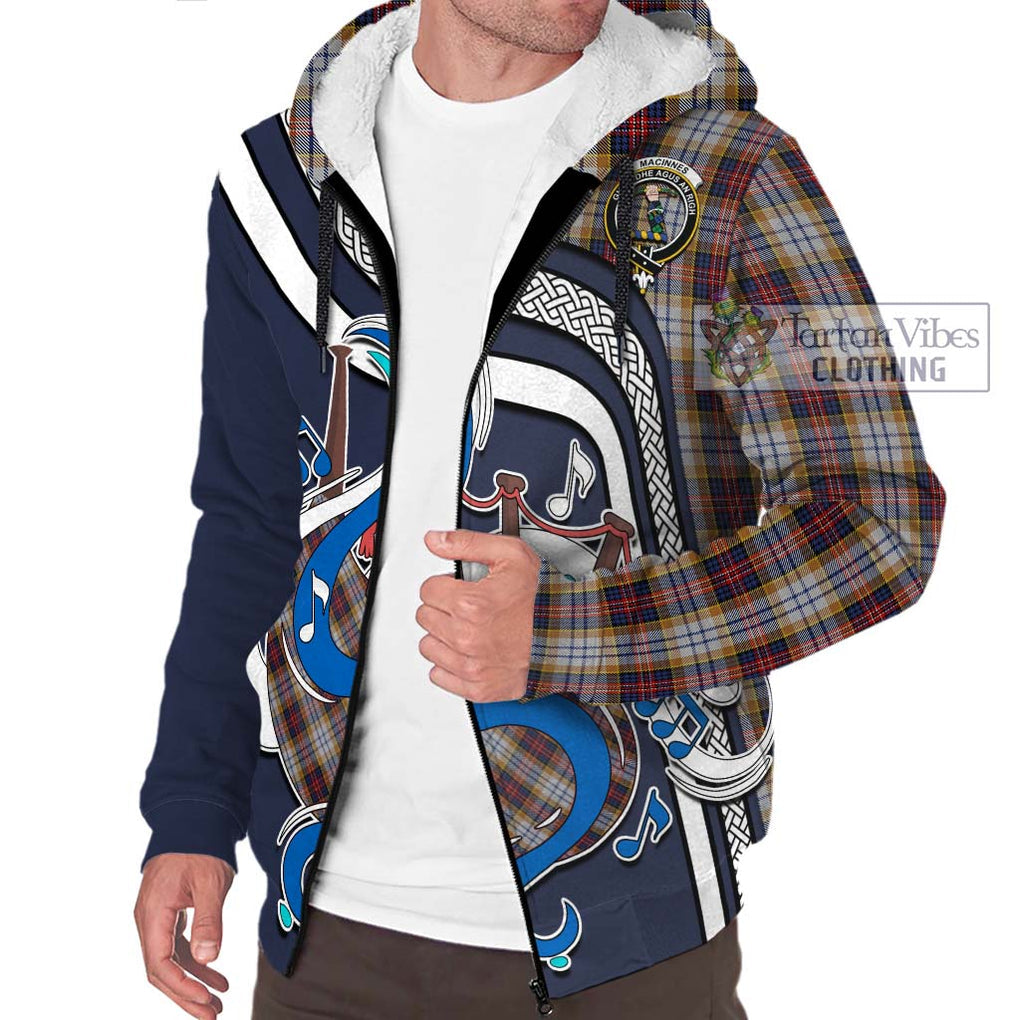 MacInnes Ancient Hunting Tartan Sherpa Hoodie with Epic Bagpipe Style Unisex - Tartanvibesclothing Shop