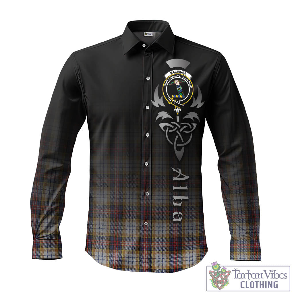 Tartan Vibes Clothing MacInnes Ancient Hunting Tartan Long Sleeve Button Up Featuring Alba Gu Brath Family Crest Celtic Inspired