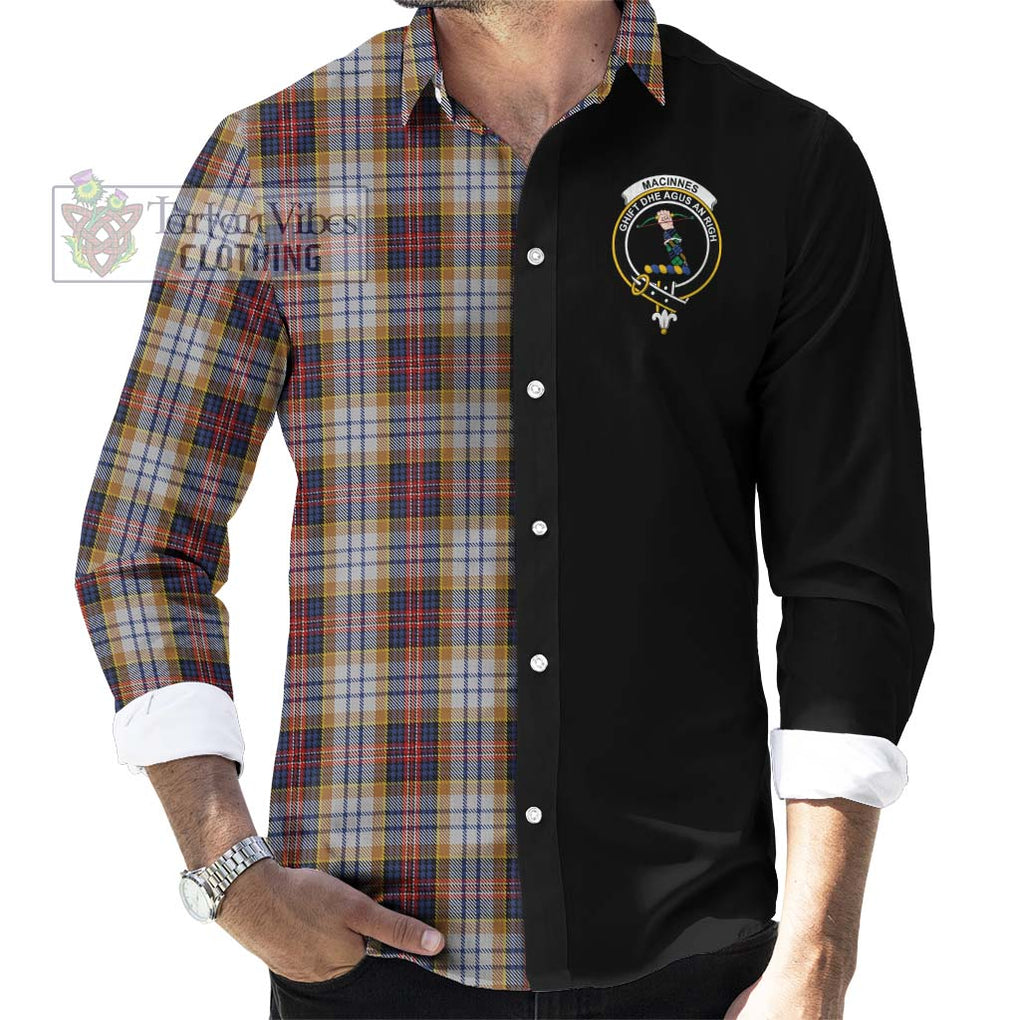 MacInnes Ancient Hunting Tartan Long Sleeve Button Shirt with Family Crest and Half Of Me Style - Tartanvibesclothing Shop