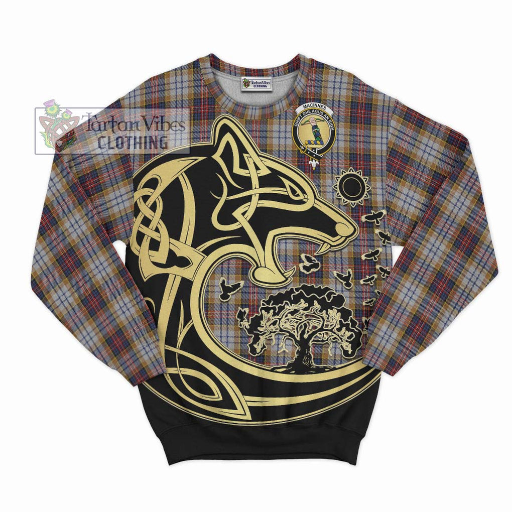 MacInnes Ancient Hunting Tartan Sweatshirt with Family Crest Celtic Wolf Style - Tartan Vibes Clothing